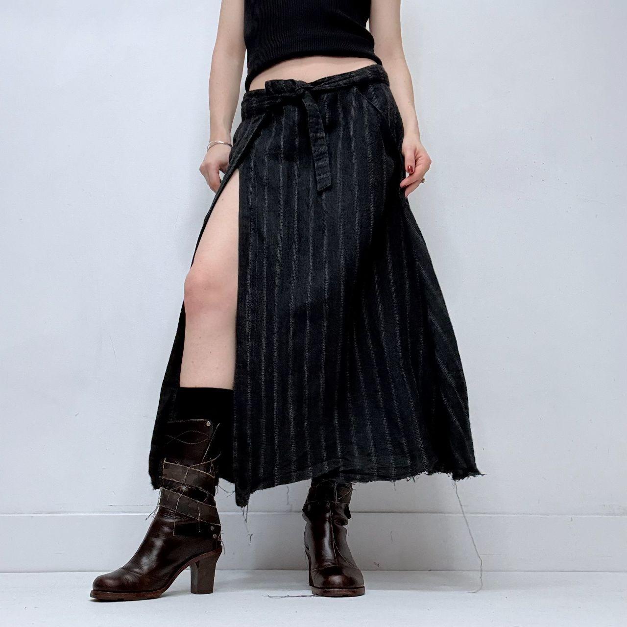 Grey pinstripe slit wrap skirt