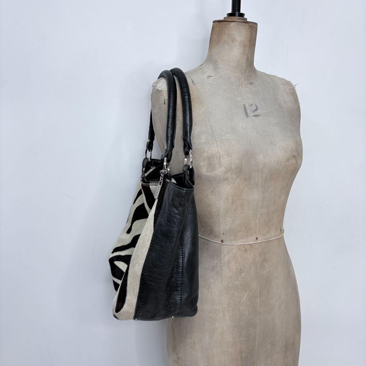 Cowhide pony zebra shoulder bag
