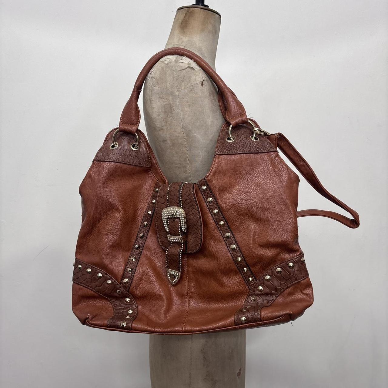 Tan studded western shoulder bag