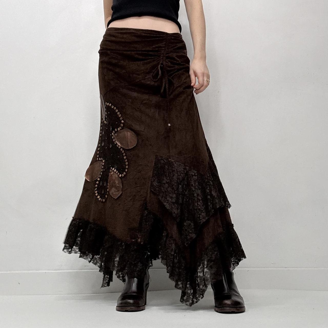 Brown lace ruffle grunge skirt