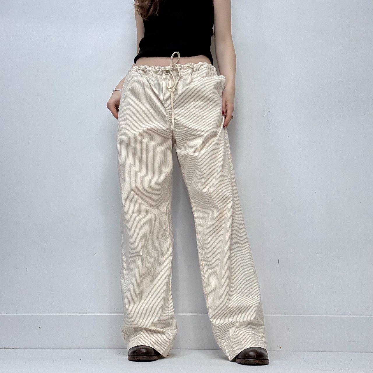 Cream pinstripe drawstring trousers