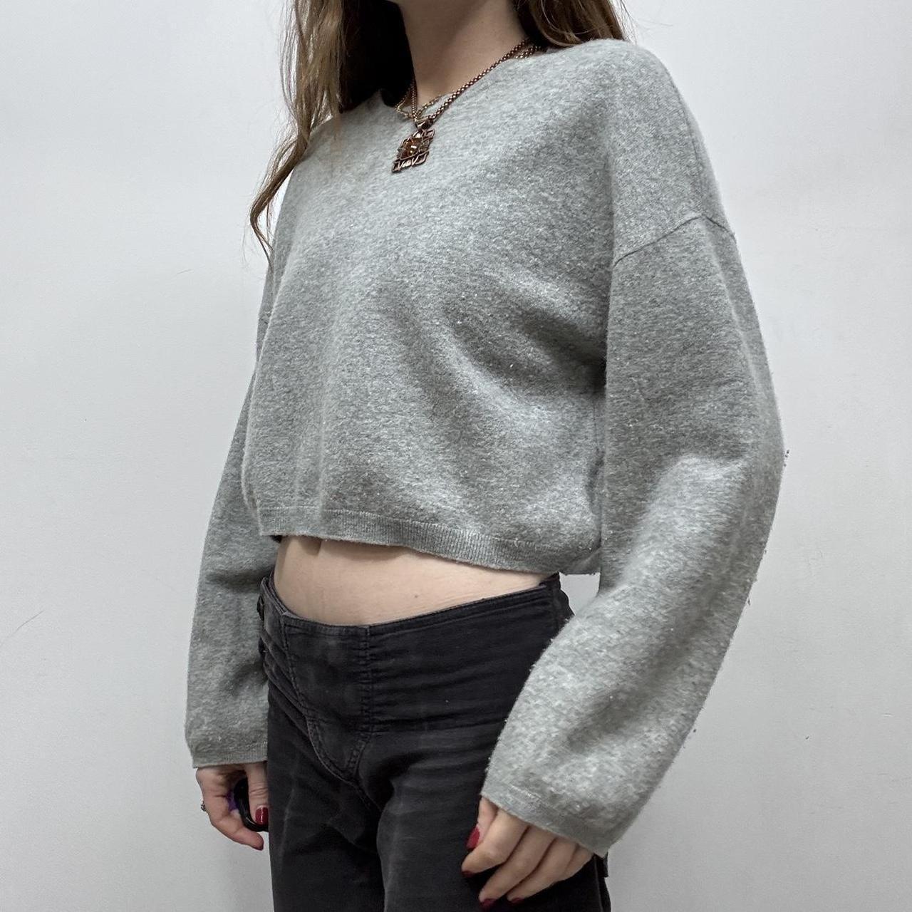 Slouchy cropped grey wool cashmere knit jumper