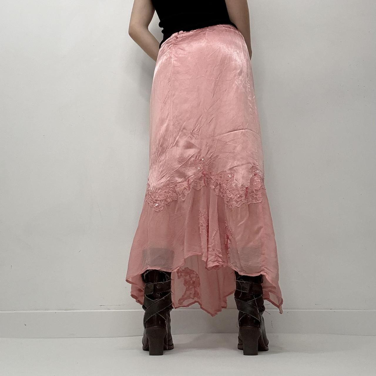 Pink silky satin maxi skirt