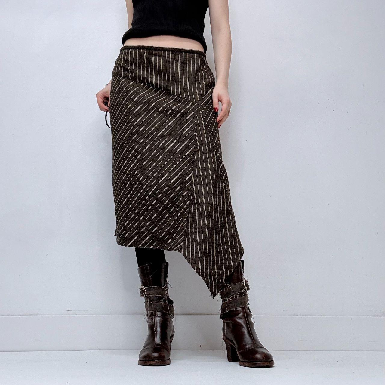 Asymmetric pinstripe midi skirt