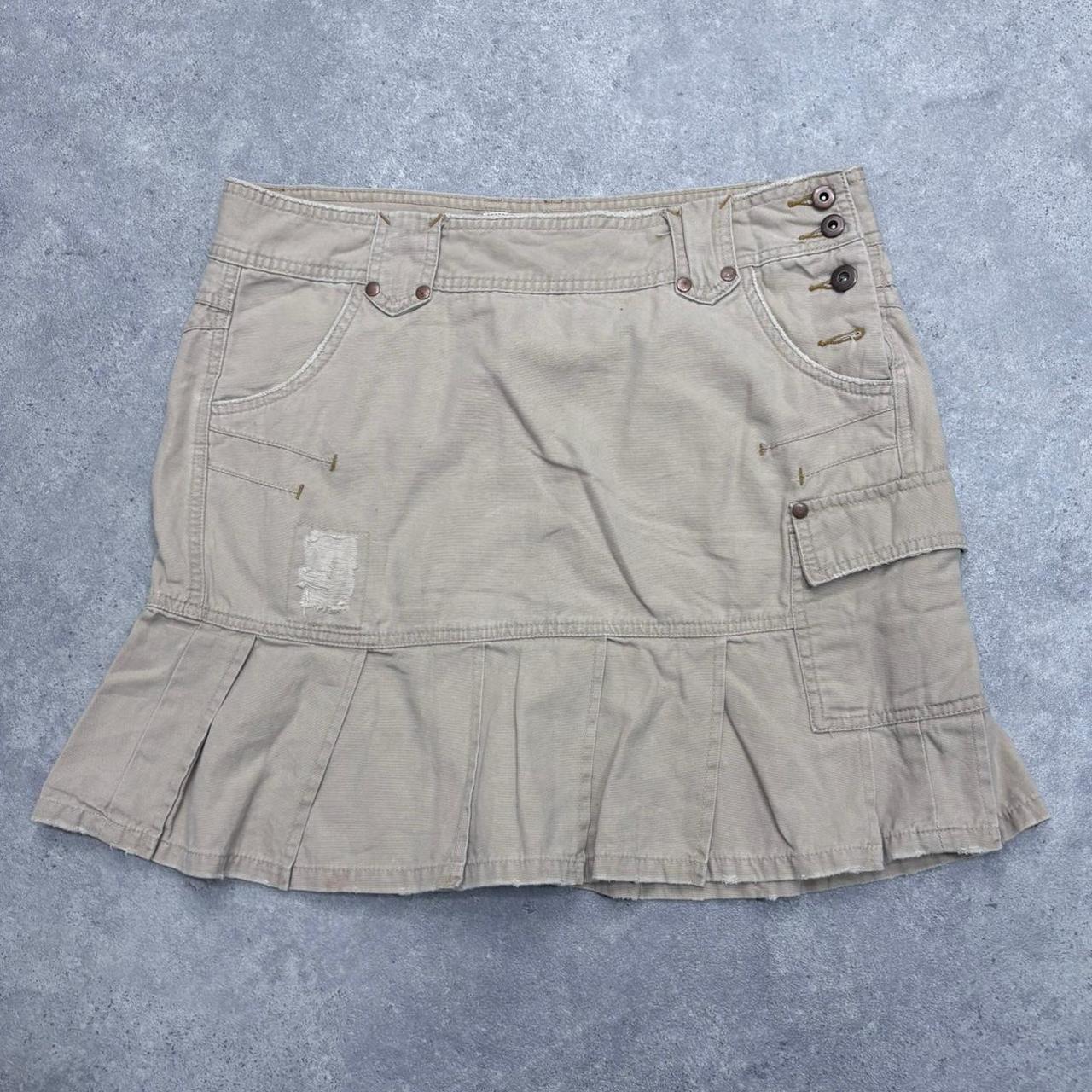 Tan pleated utility mini skirt