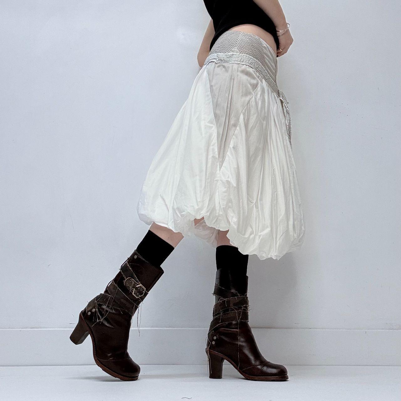 White gathered pleated puff skirt
