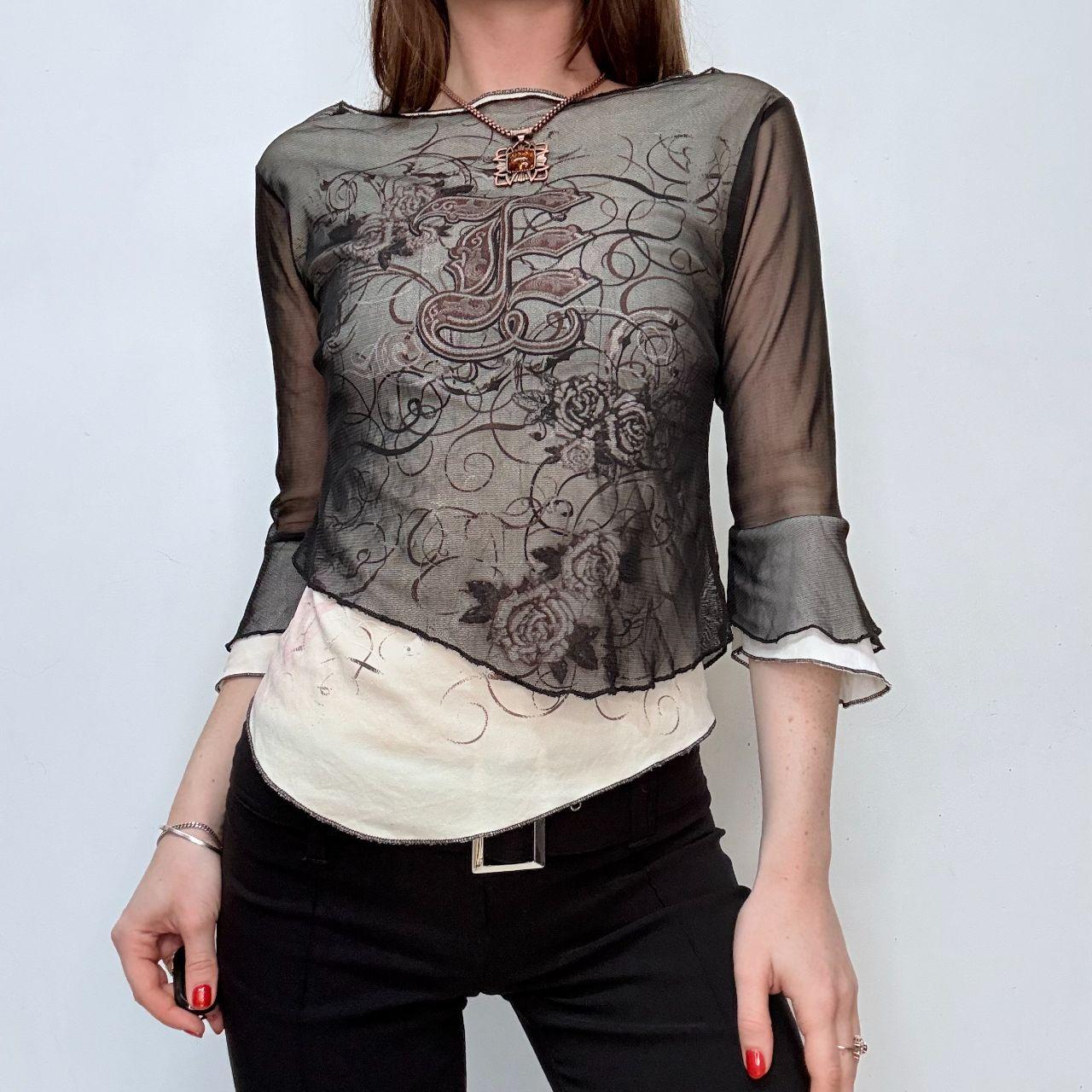 Graphic layered flared y2k shirt