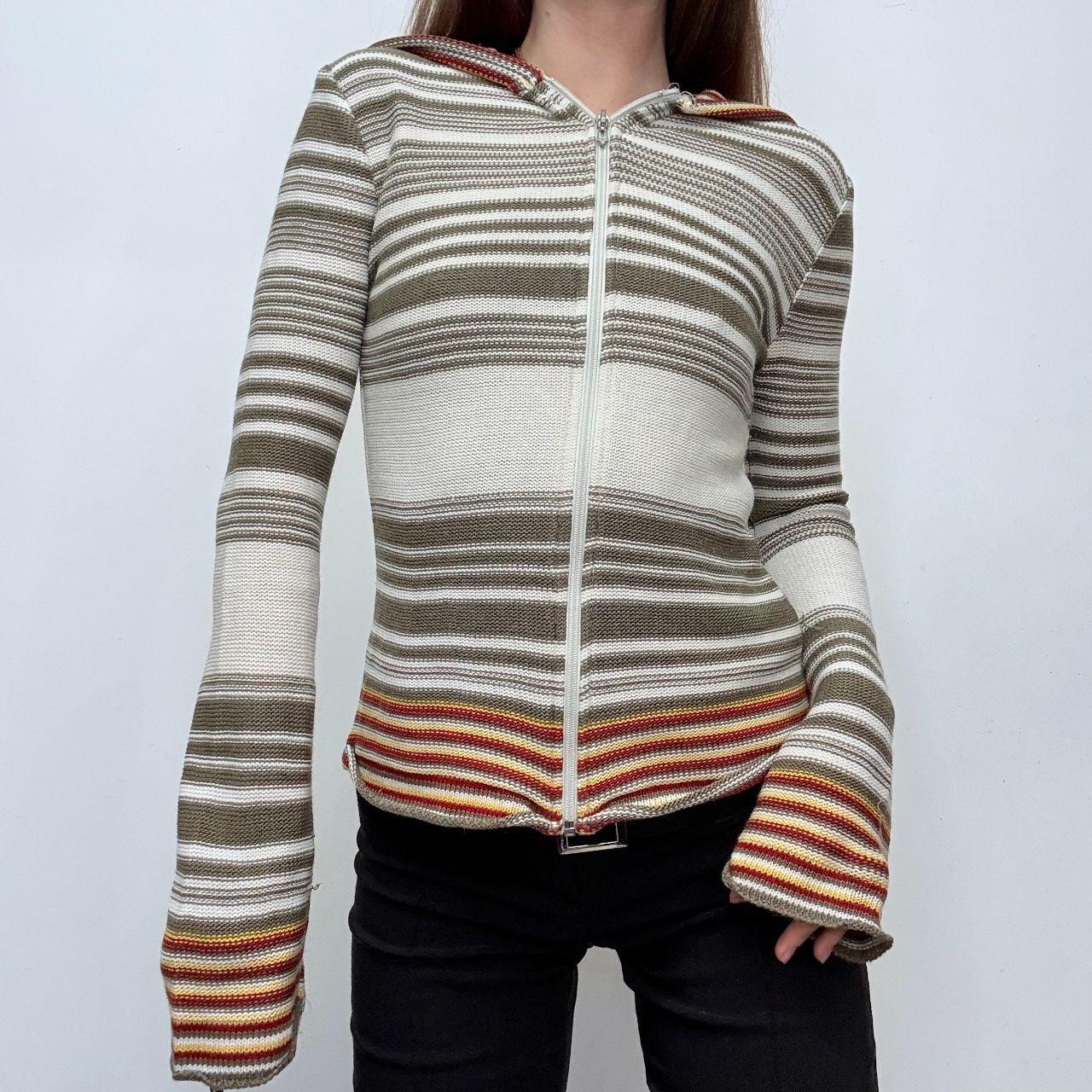 Flared pinstripe khaki cardigan