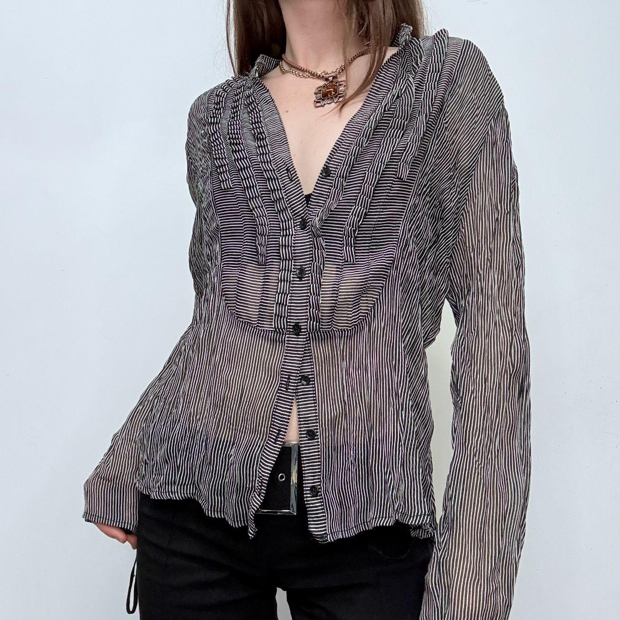 Pinstripe ruffle flared shirt