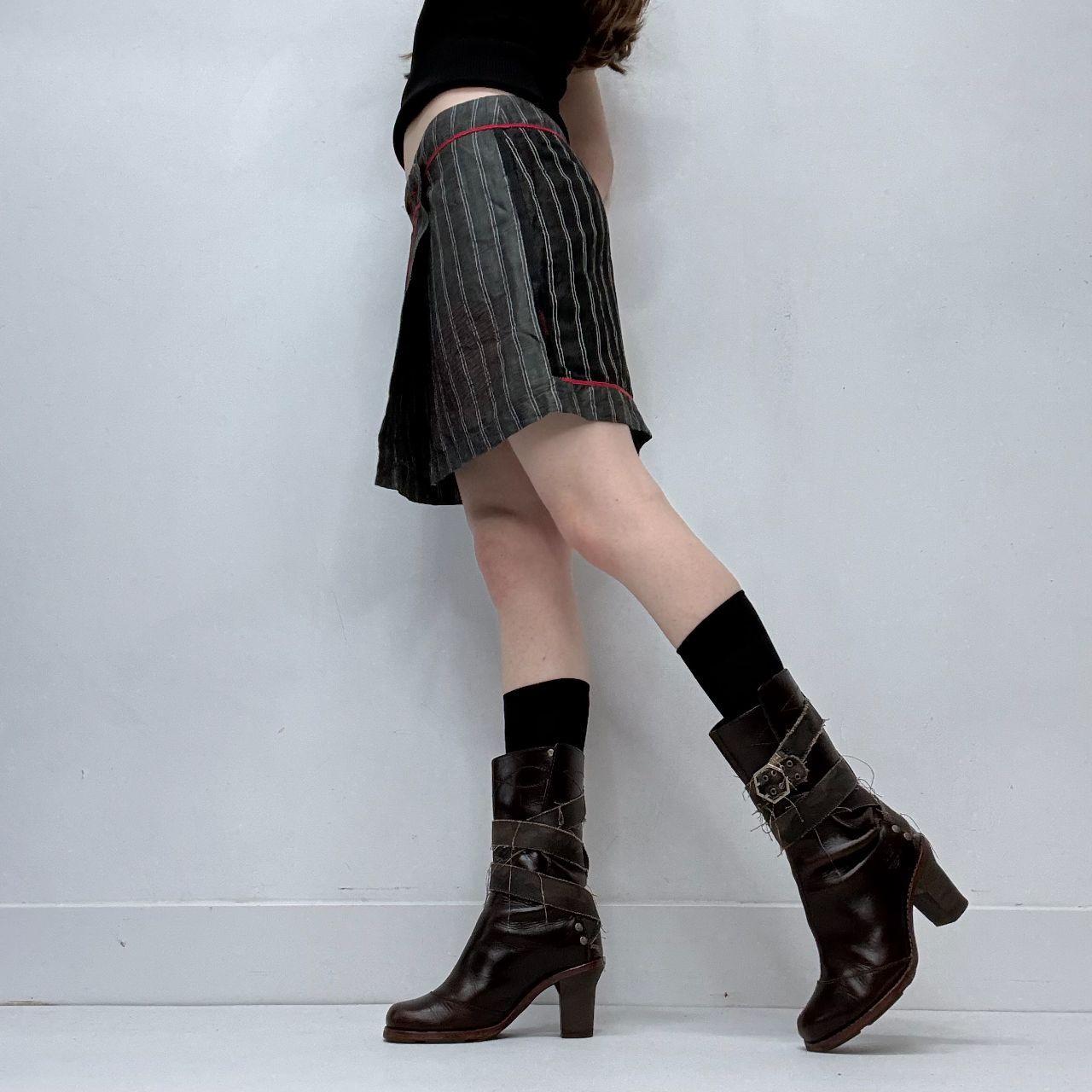 Asymmetric pinstripe cop copine mini skirt