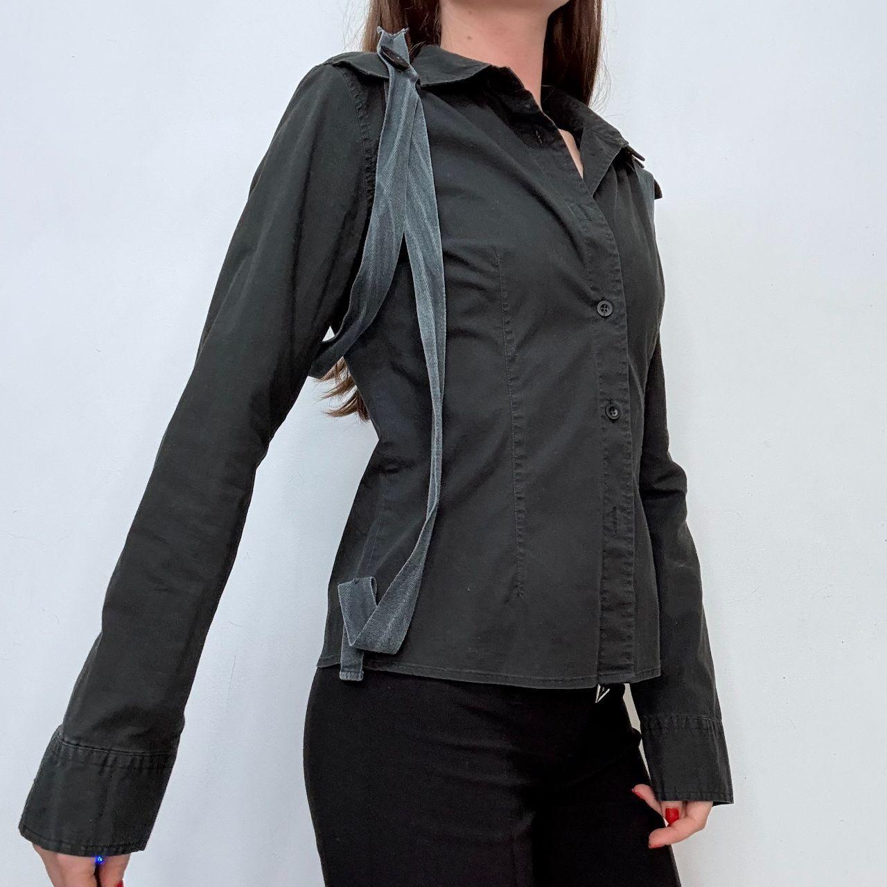 Black fitted utility strap cargo shirt