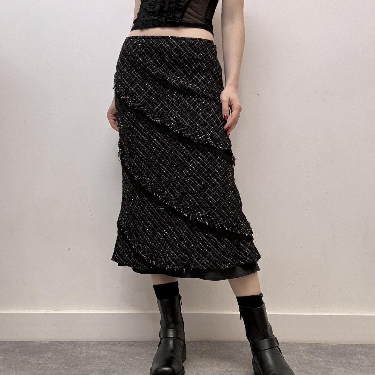 Black distressed tartan skirt