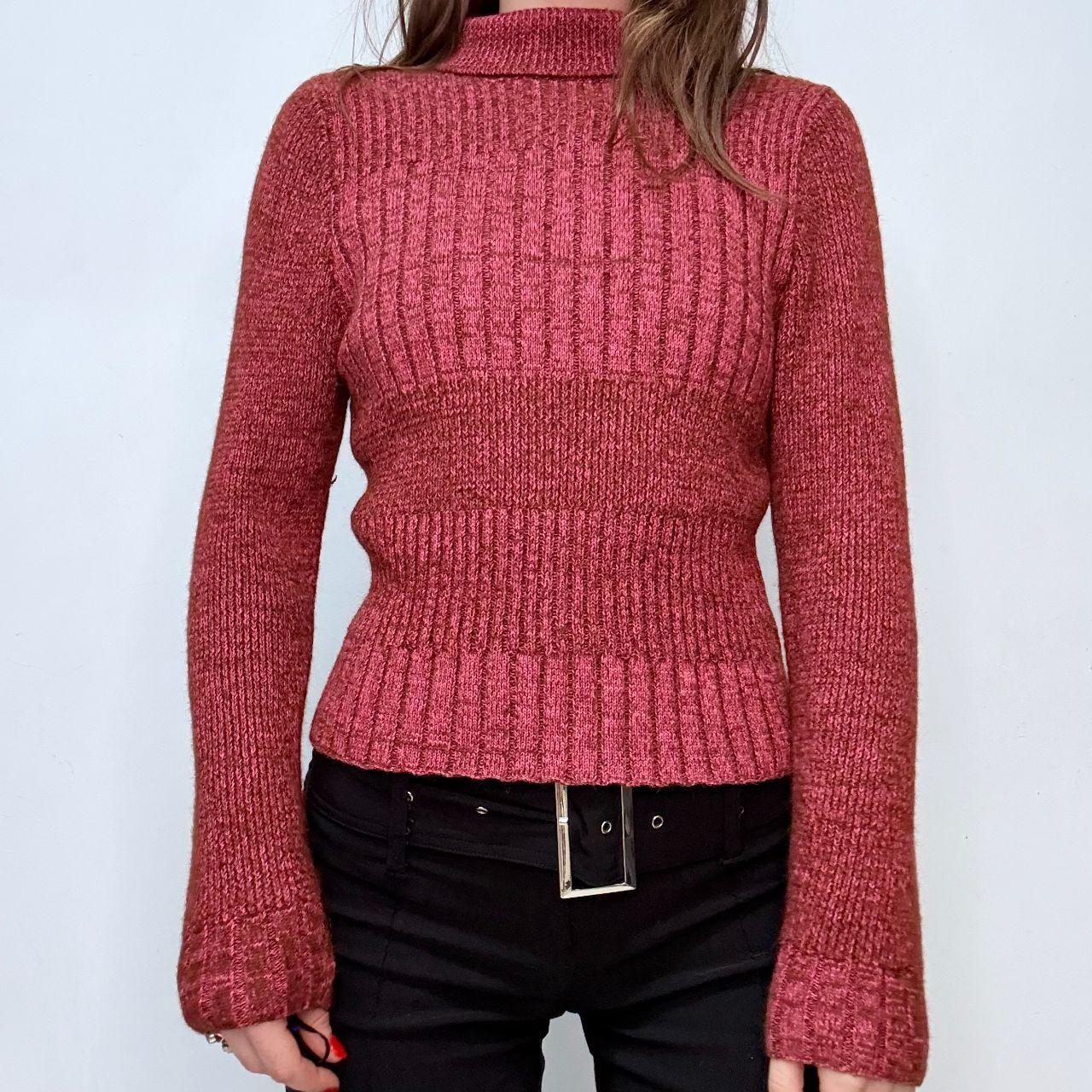 Ribbed brown pink knitted chunky jumper