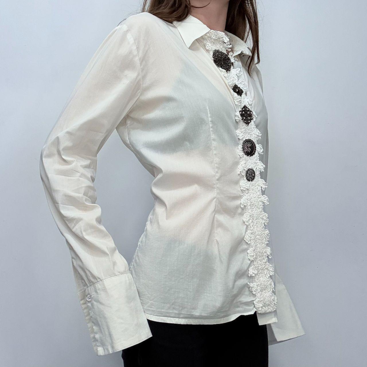 White Save the Queen lace flared shirt