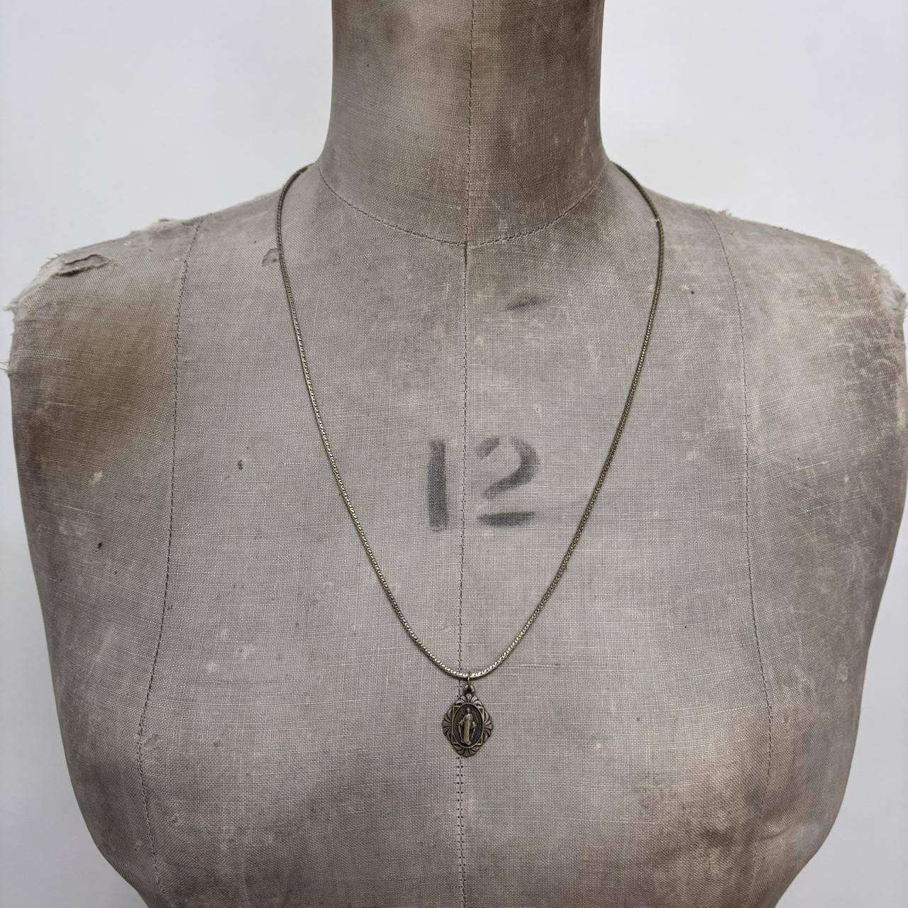 Long silver chain religous necklace