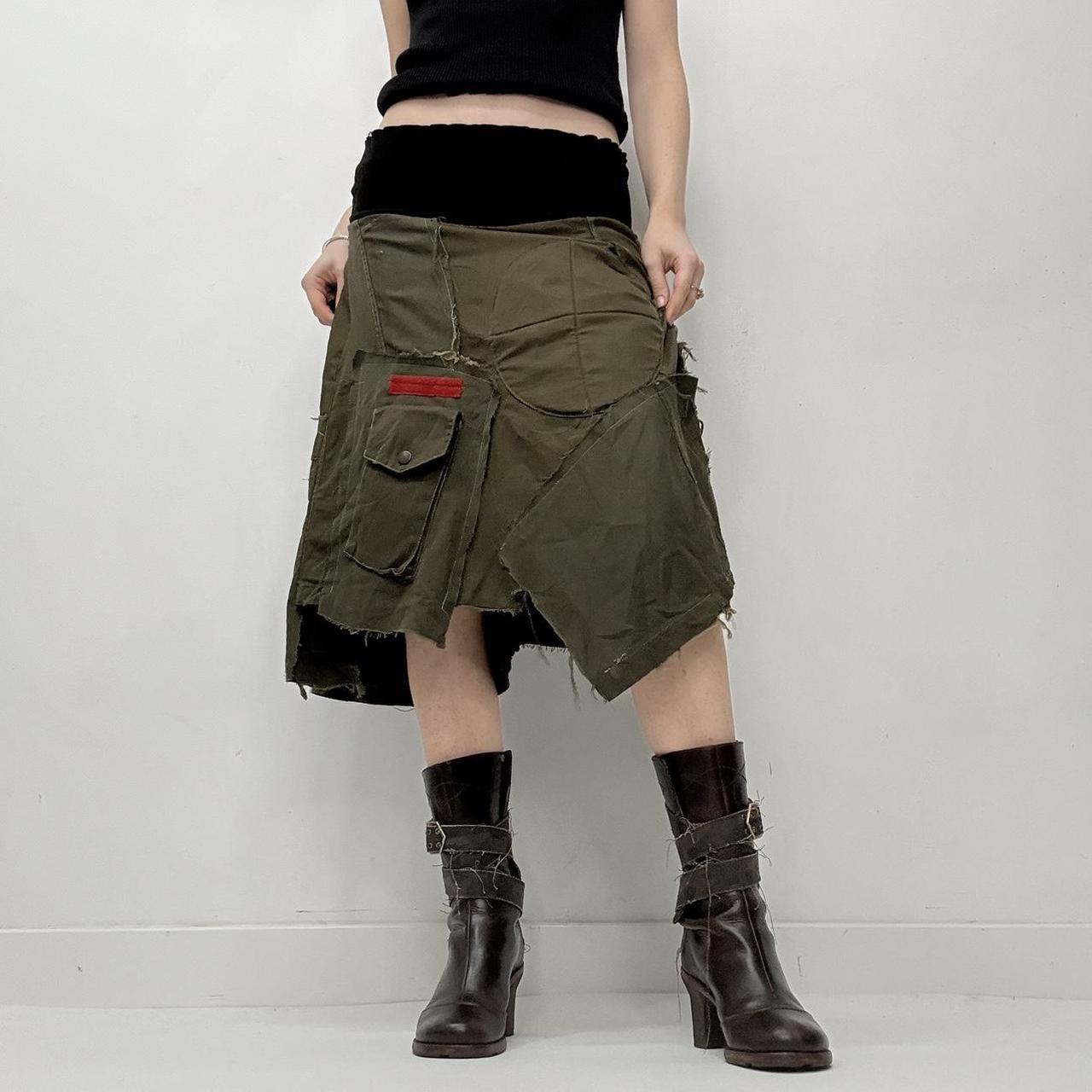 Khaki fold over waistband midi skirt
