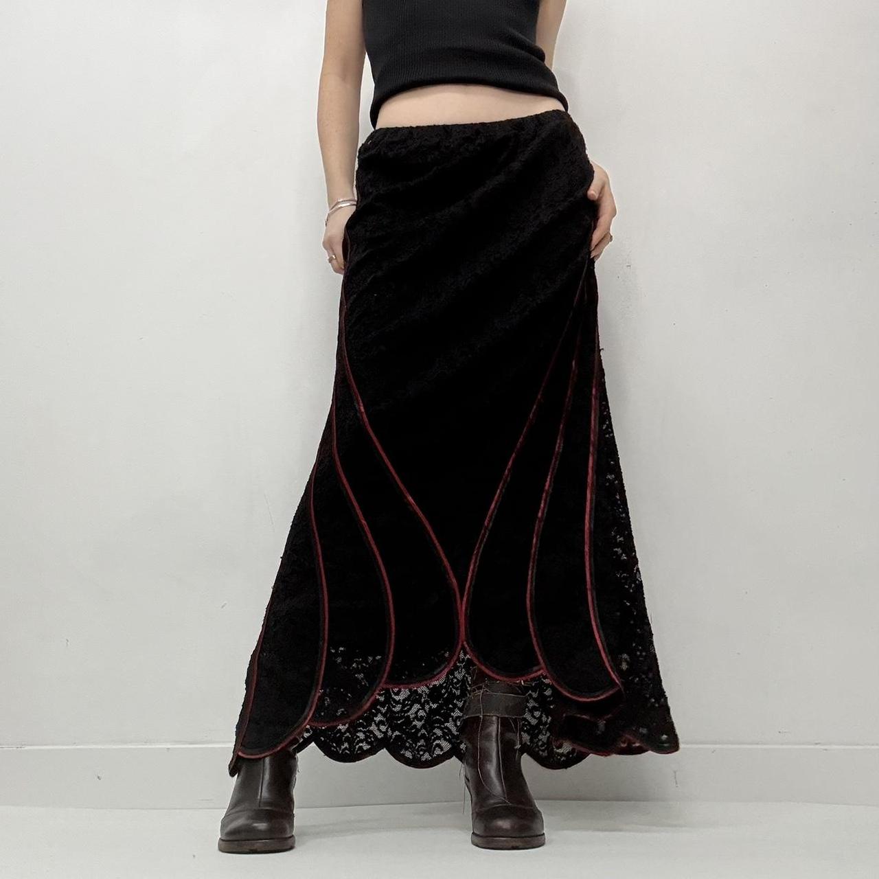 Black lace red gothic skirt