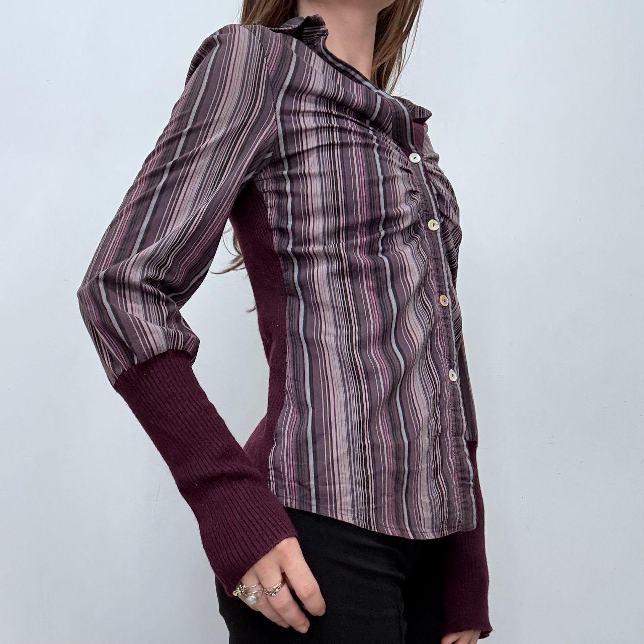 Pinstriped gathered flared puff shirt