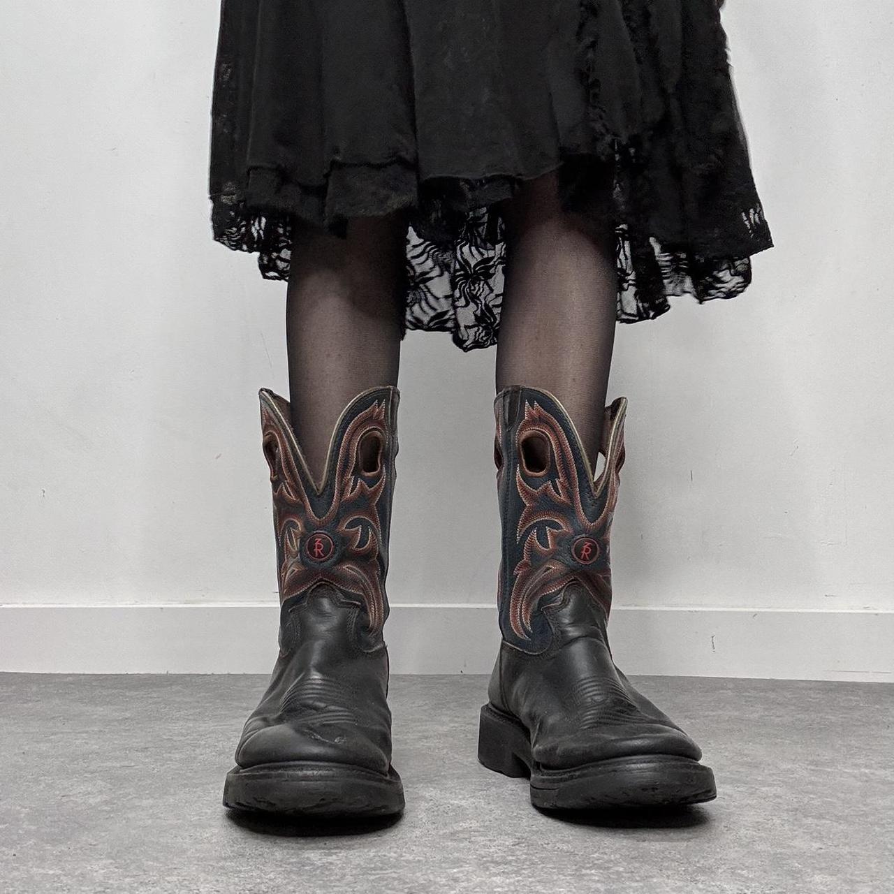Chunky black leather cowboy boots