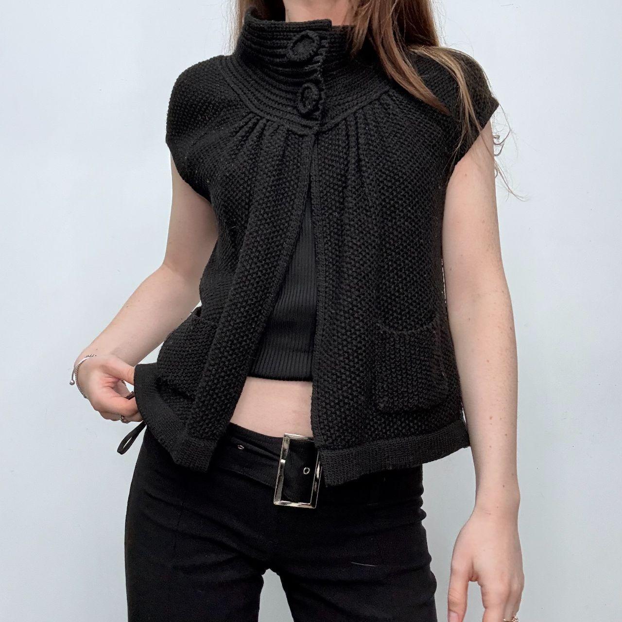 Black knit preppy pea coat cardigan