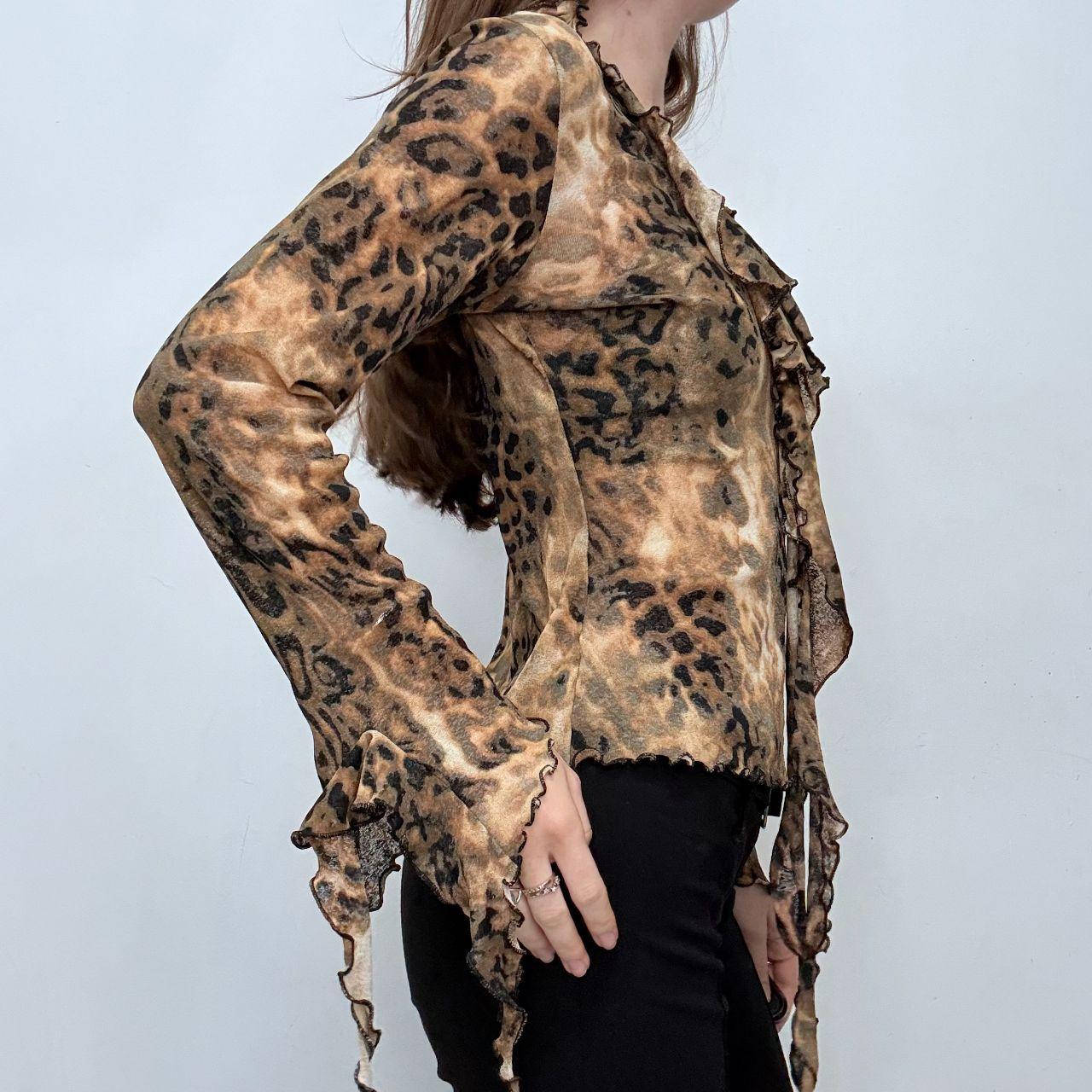 Flutter ruffle flared leopard blouse