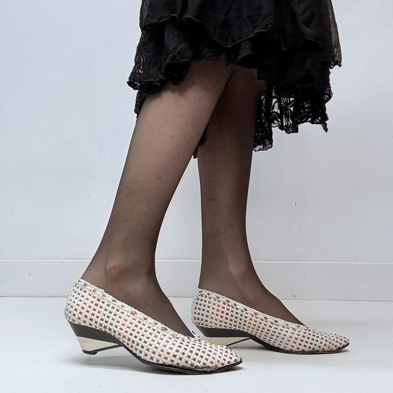 Woven white leather ballet pumps