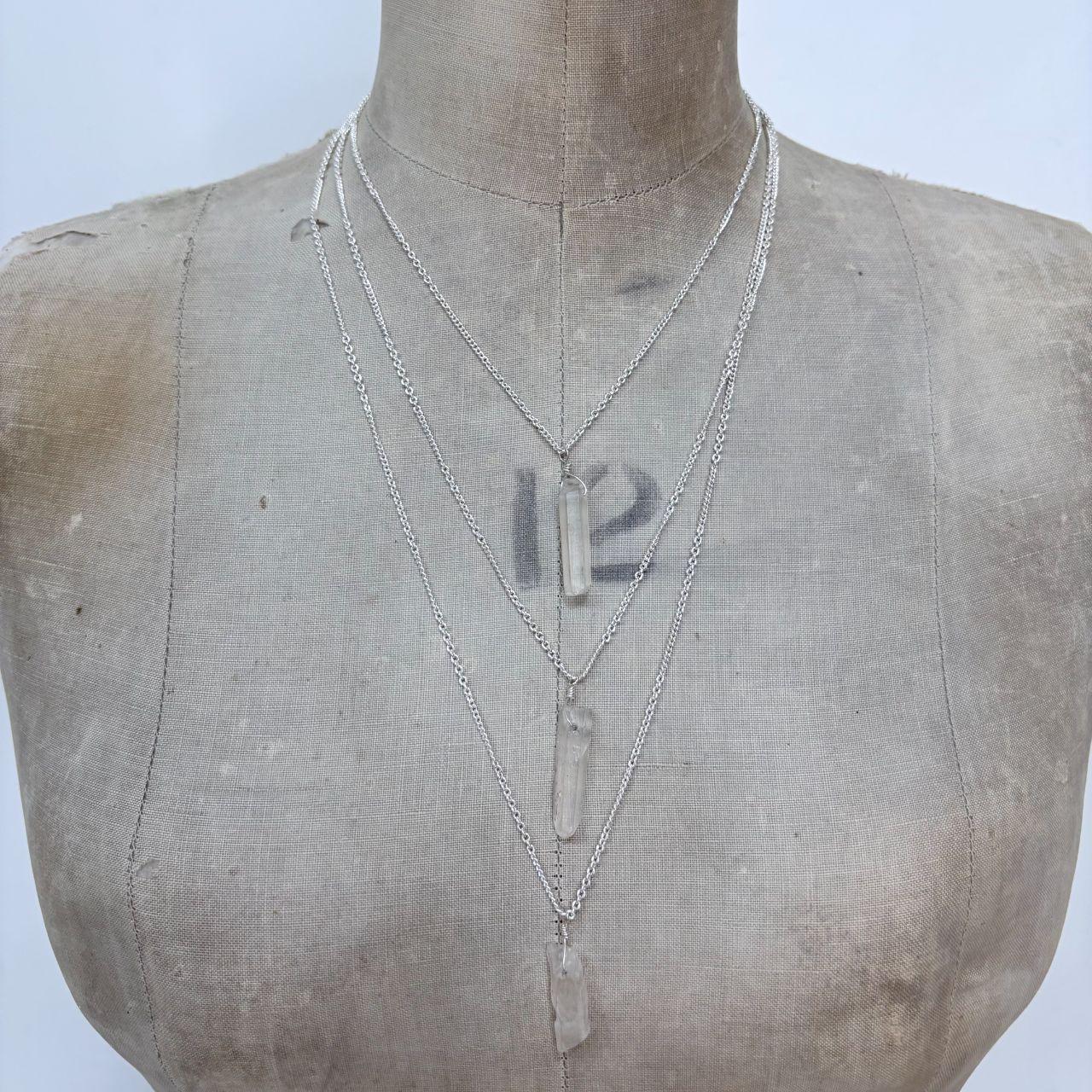 Layered silver chain quartz necklace
