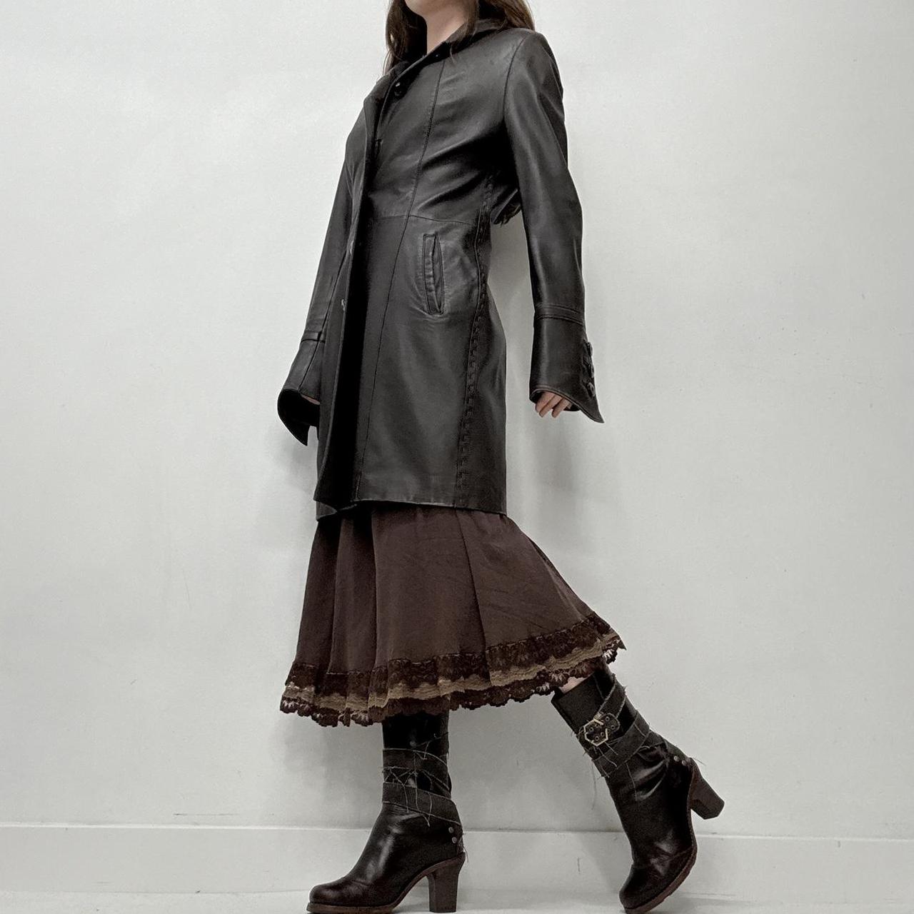 Brown leather slouchy trench coat