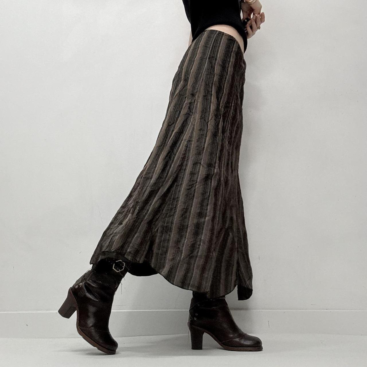 Brown pinstripe flared maxi skirt