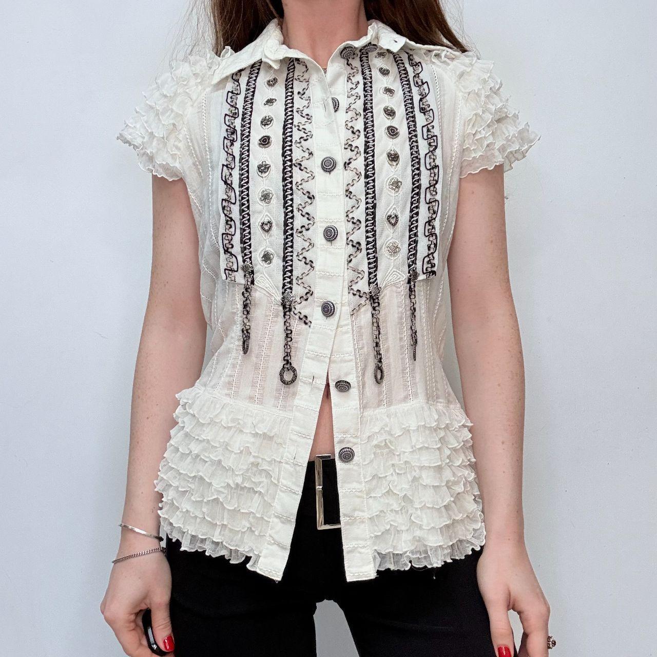 Save the queen ruffle lace shirt