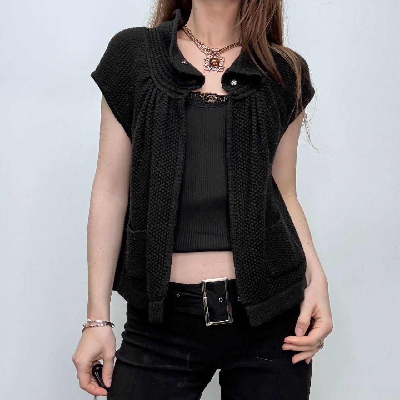 Black knit preppy pea coat cardigan