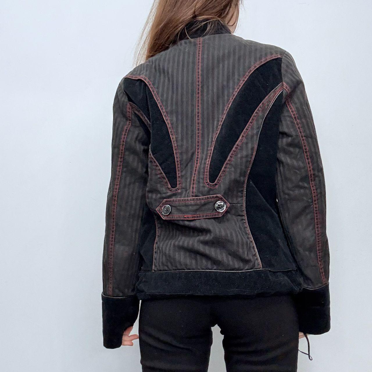 Asymmetric pinstripe flared jacket