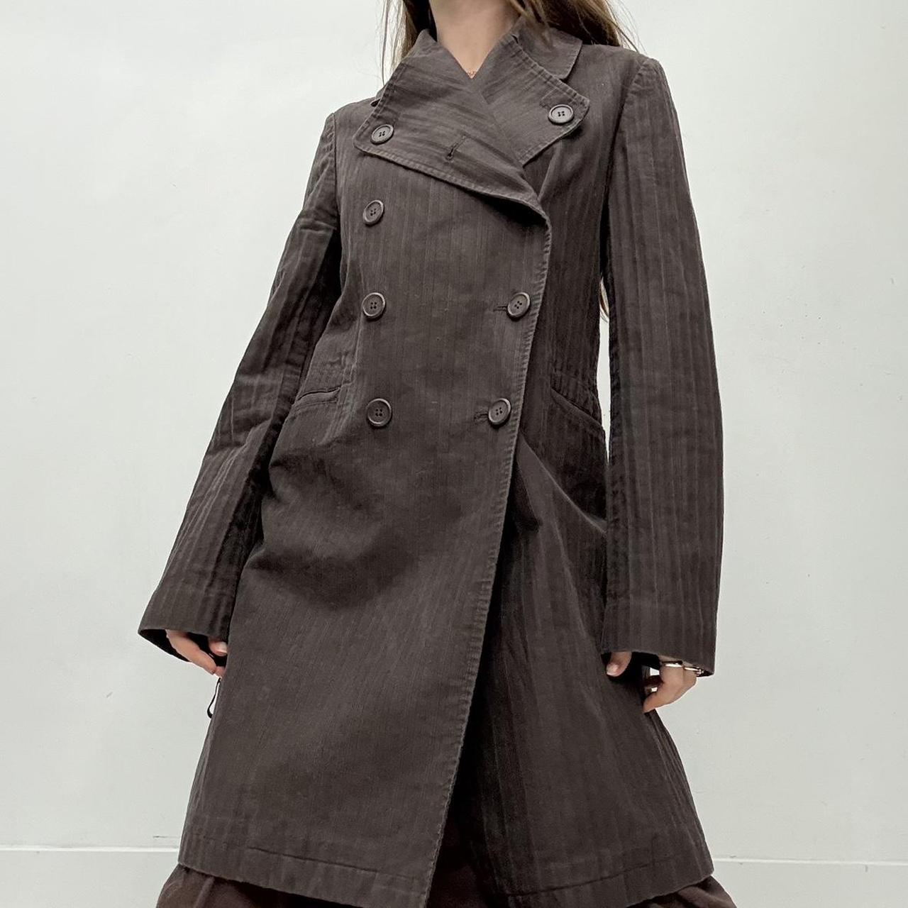 Pinstripe brown pea coat trench