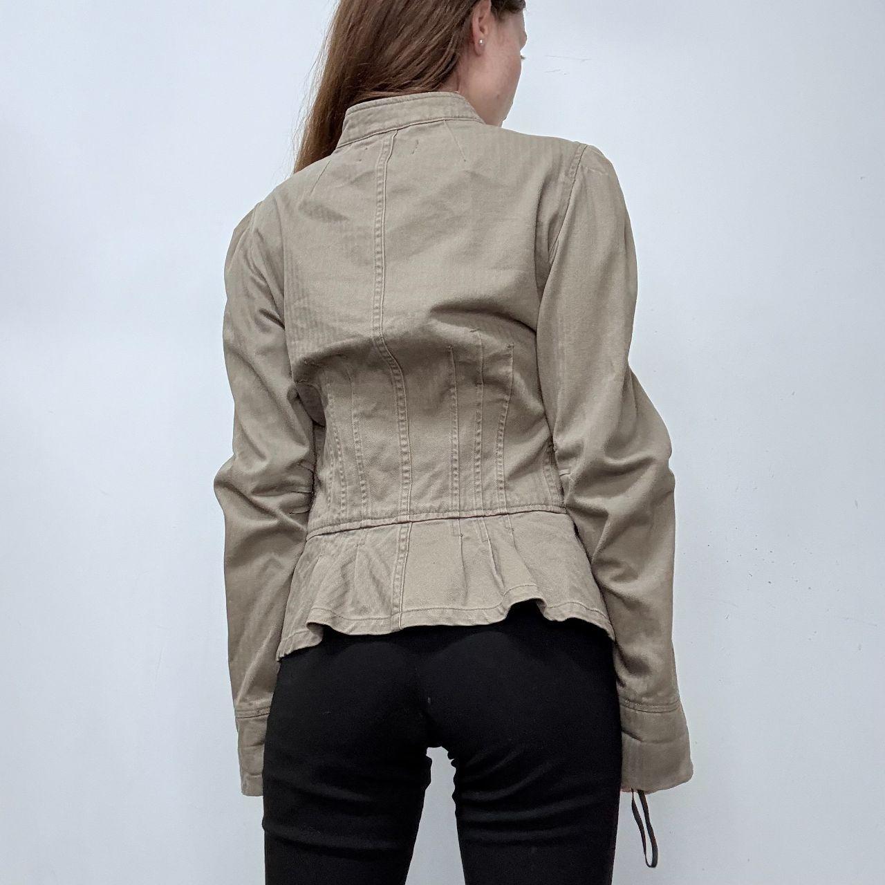 Khaki button-up utility millitary jacket