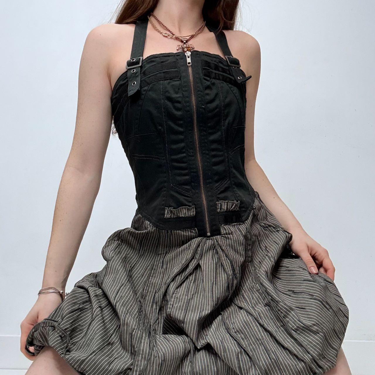 Pinstripe puff grunge corset dress
