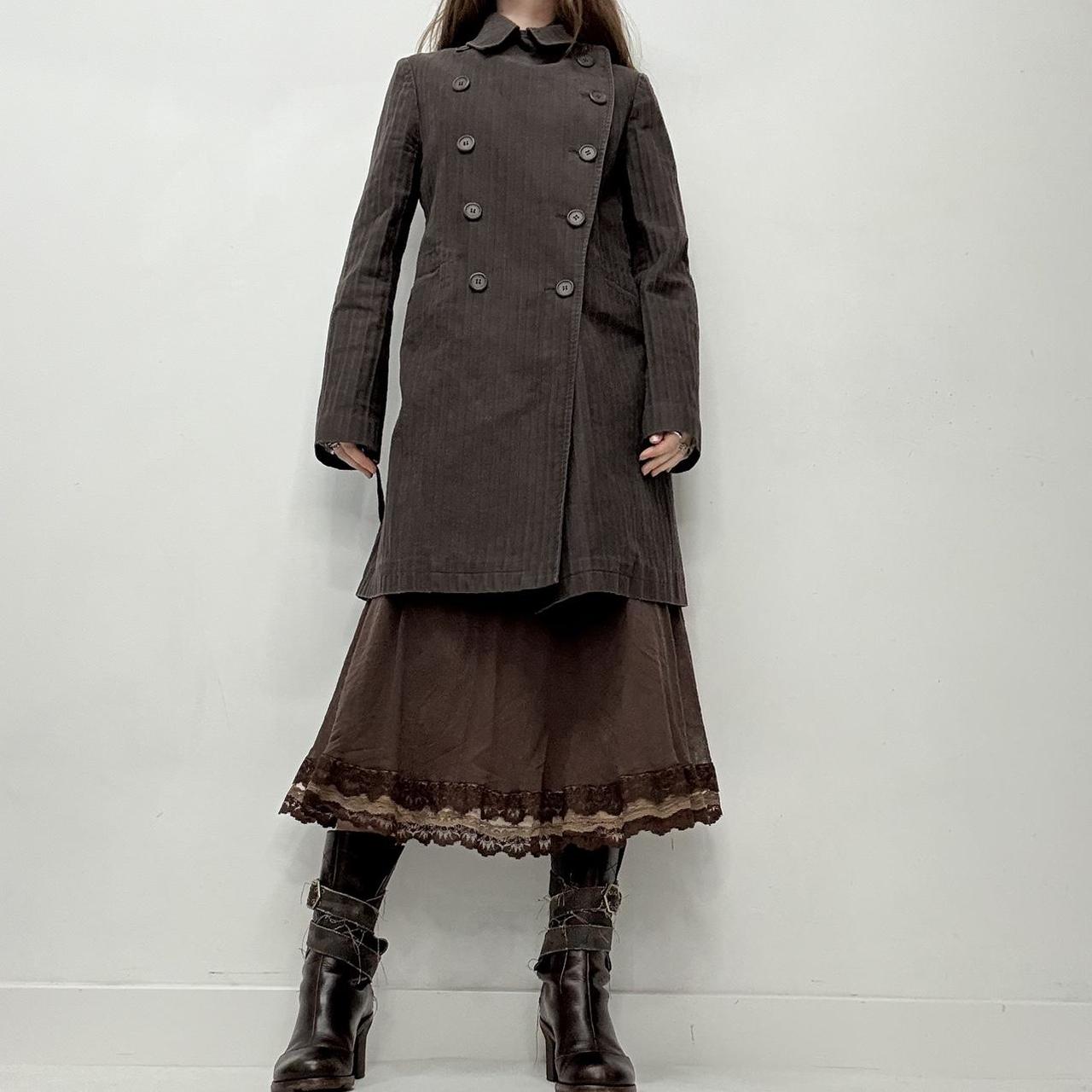 Pinstripe brown pea coat trench