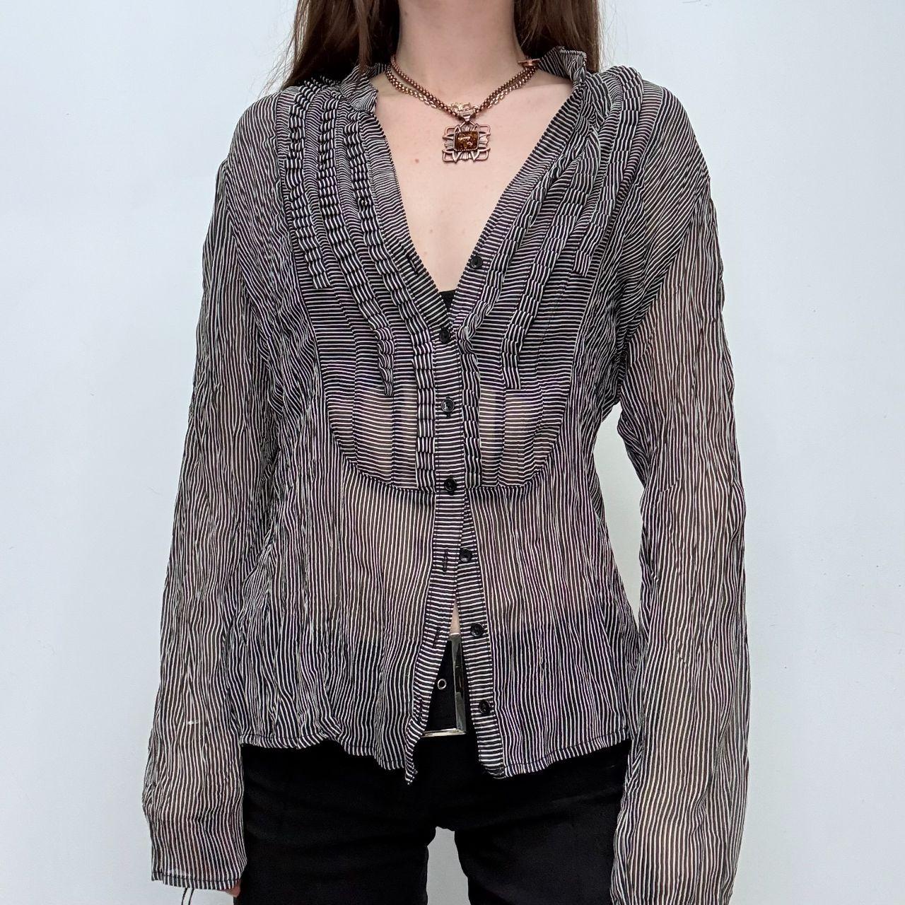 Pinstripe ruffle flared shirt