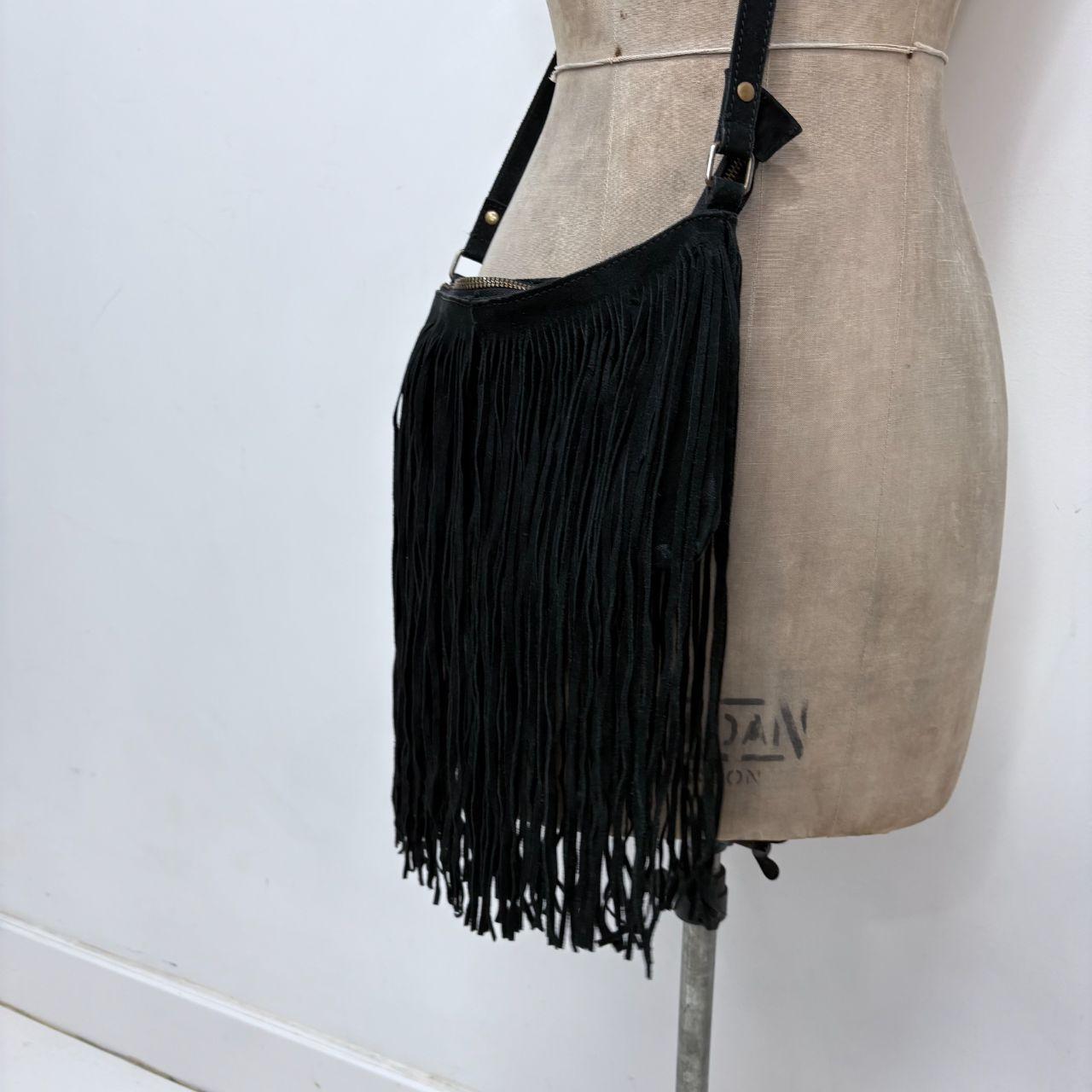 Black fringe western cross body bag