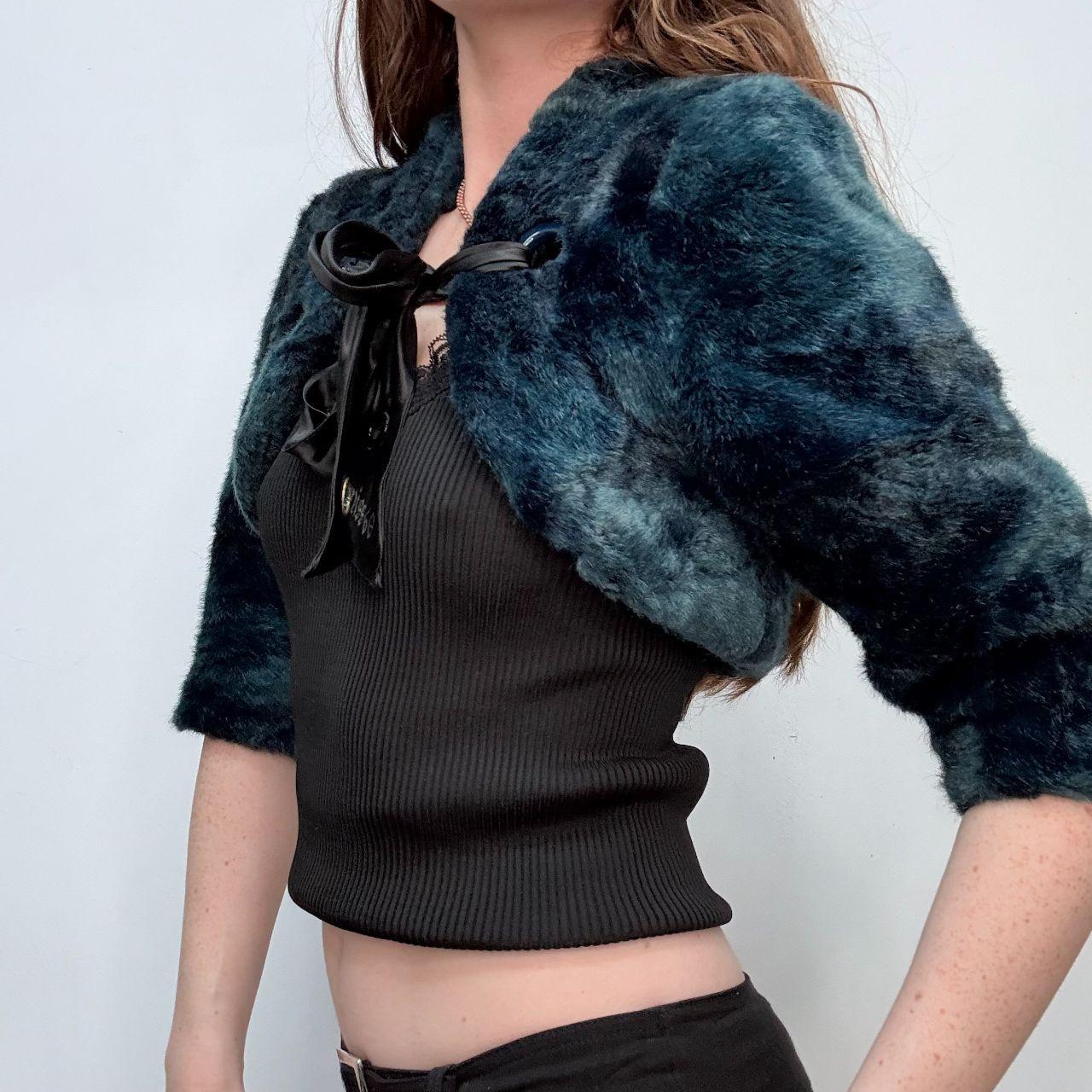 Miss Sixty blue fur cropped eyelet jacket