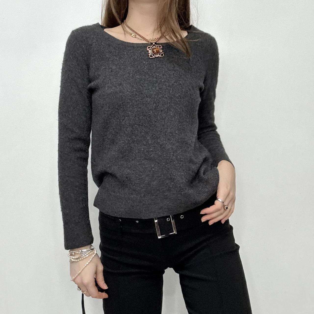 Grey cashmere wide neck jumper