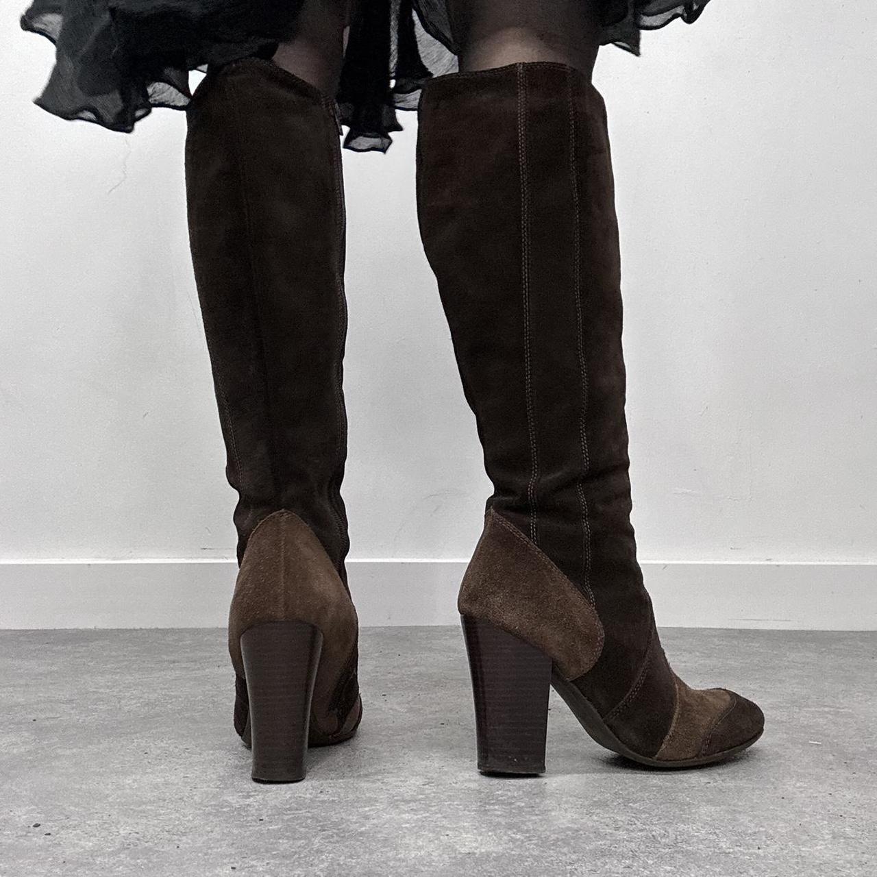 Brown suede knee high boots