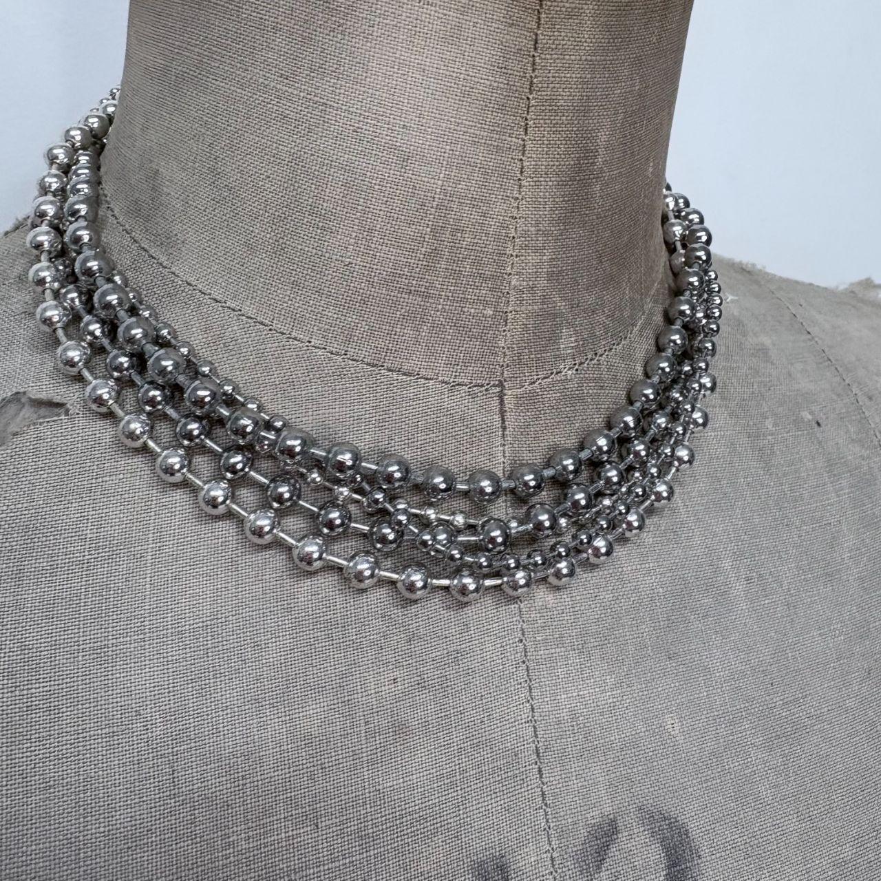 Silver ball layered chain necklace