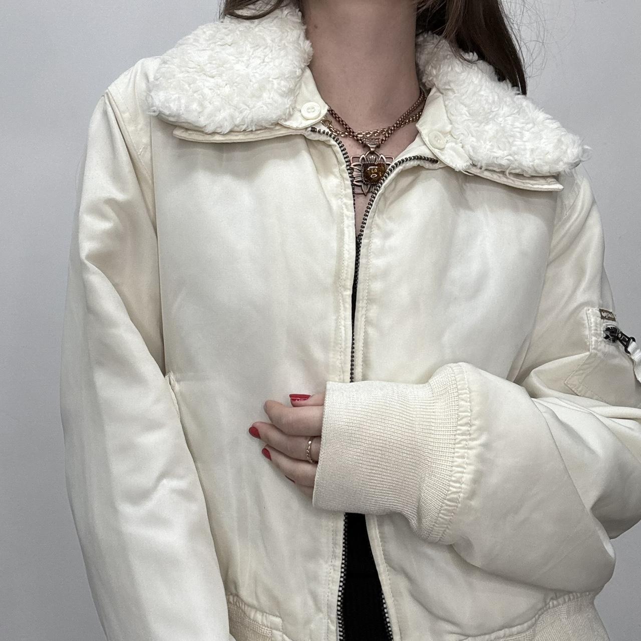 Cream slouchy fur bomber jacket