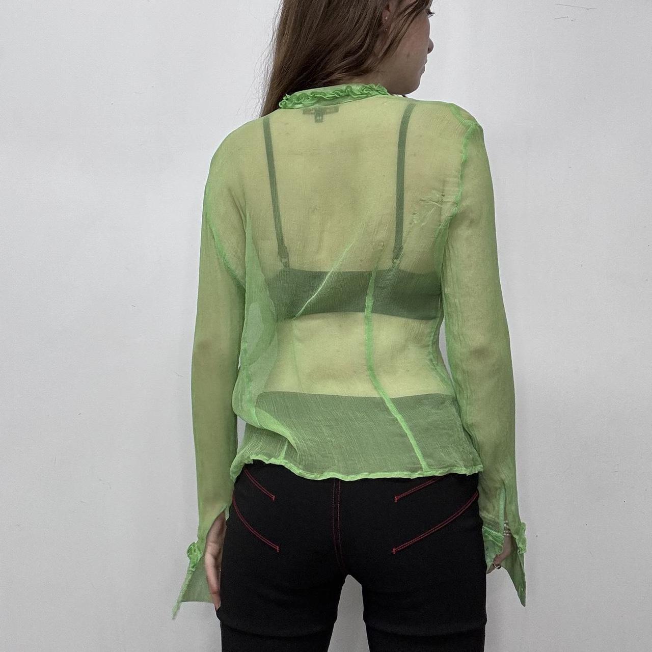 Sheer green flutter silk shirt