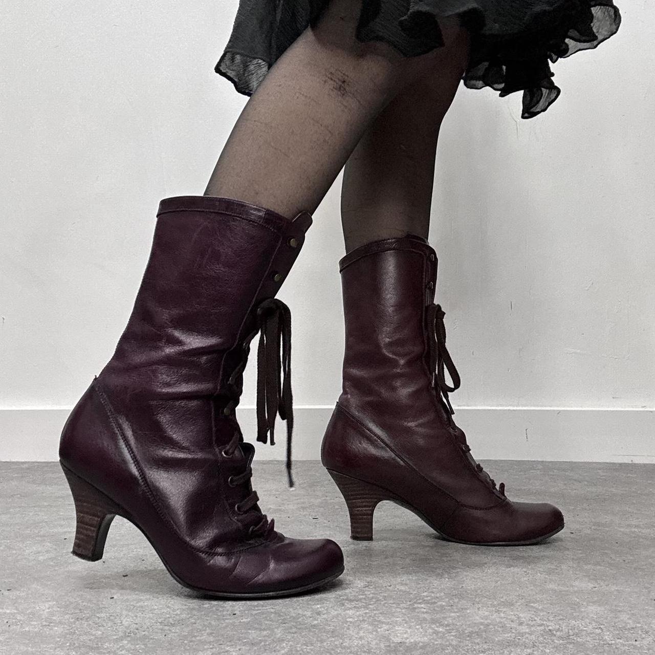Burgandy leather lace up gothic boots