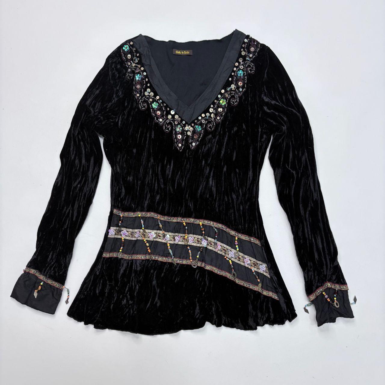Black crinkle velvet boho flare top