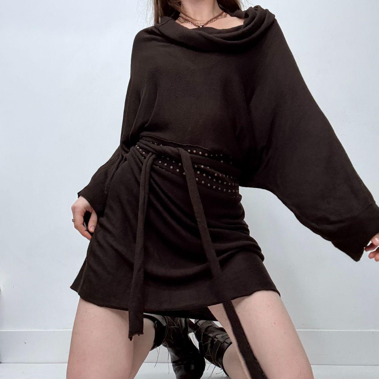 Brown studded flared slouchy dress