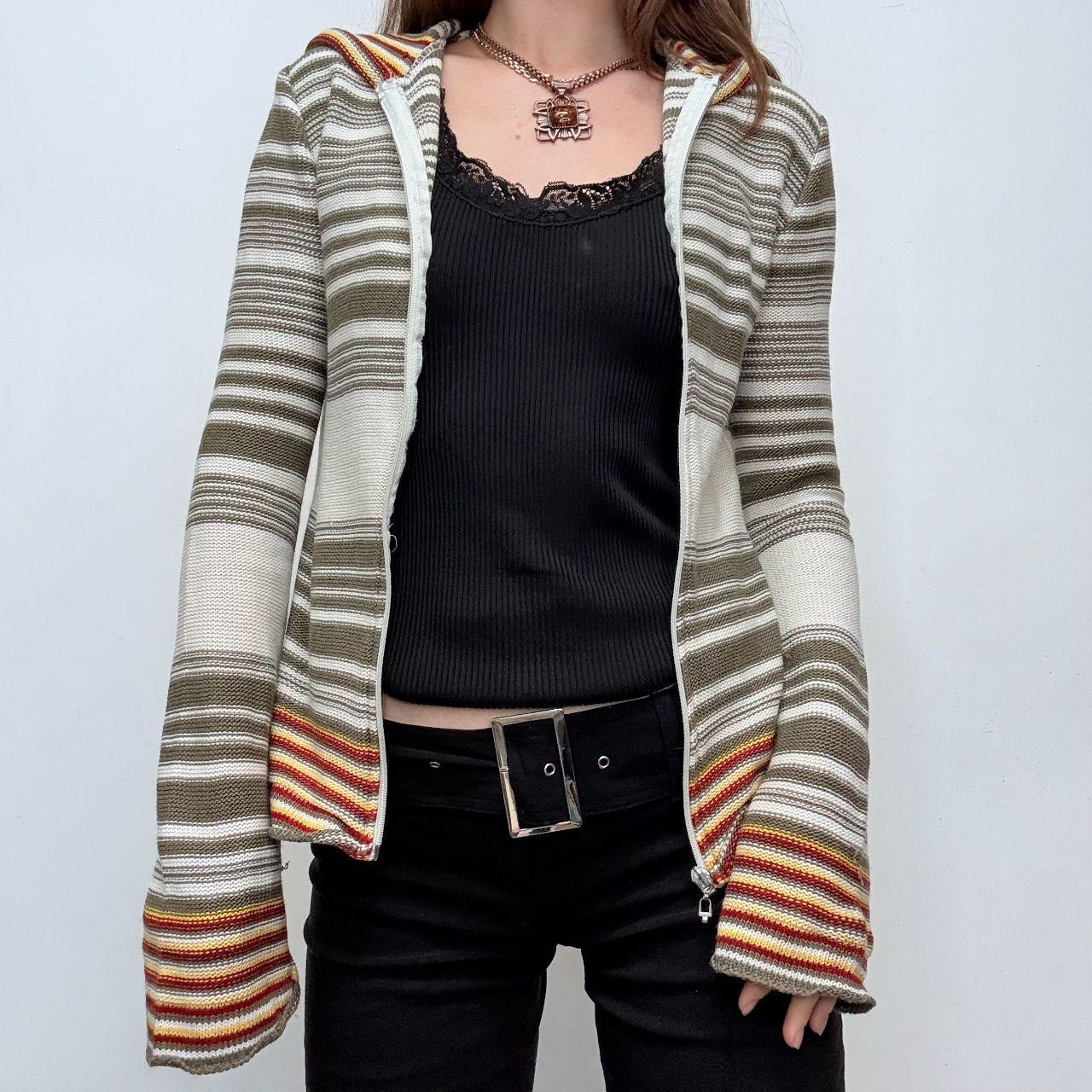 Flared pinstripe khaki cardigan