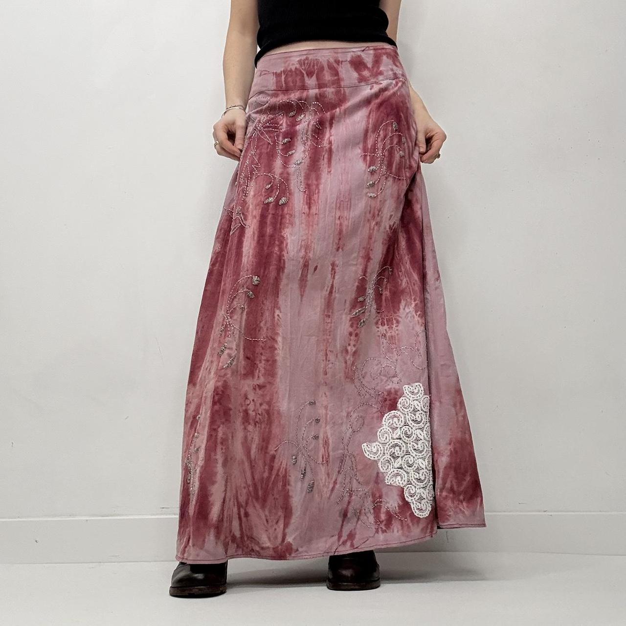 Pink distressed boho maxi skirt