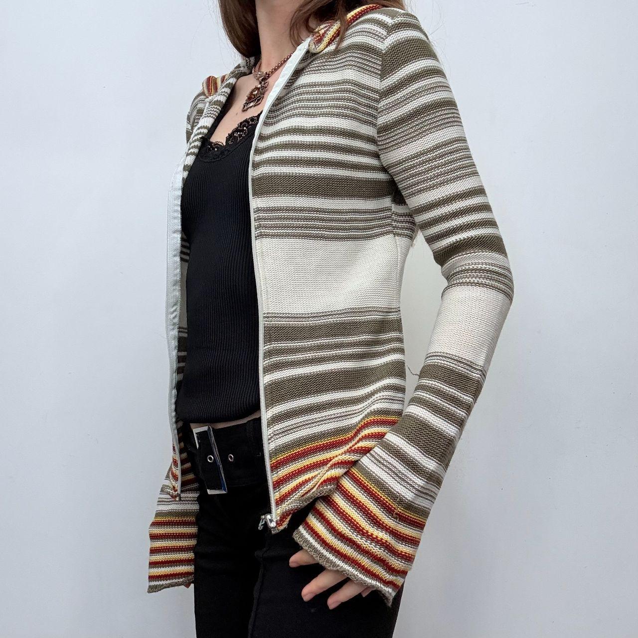Flared pinstripe khaki cardigan